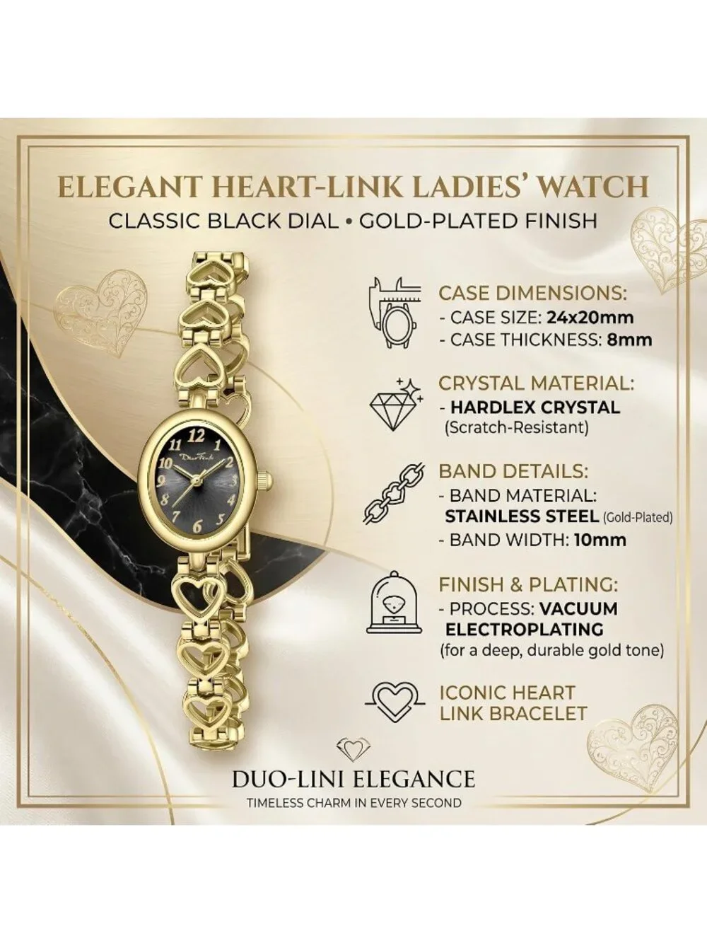 Women's Gold Shell-Black Vintage Bracelet Luxury Oval Fashion Dress Quartz Watch